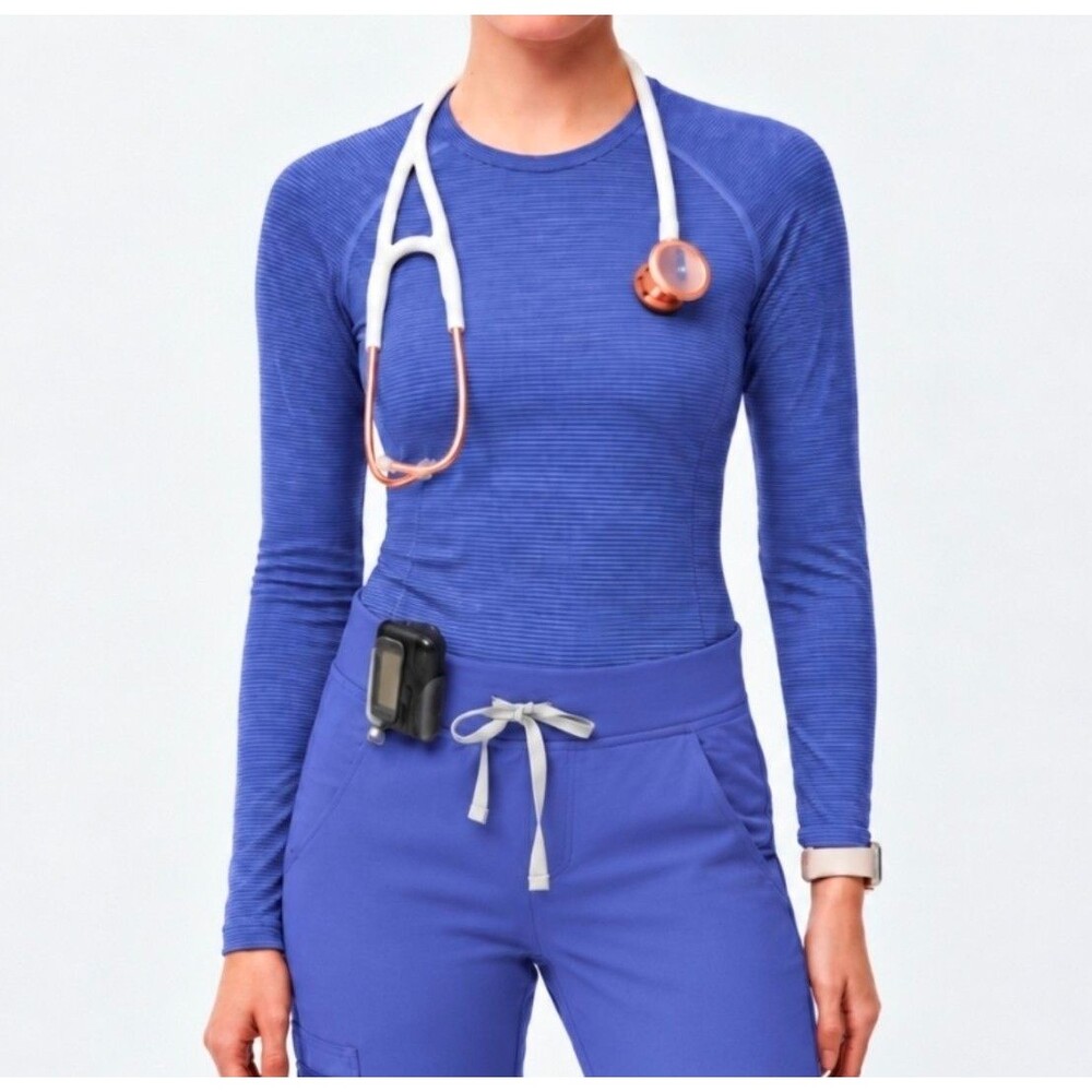 FIGS Salta Seamless Long Sleeve Underscrub Top Purple Striped XL
